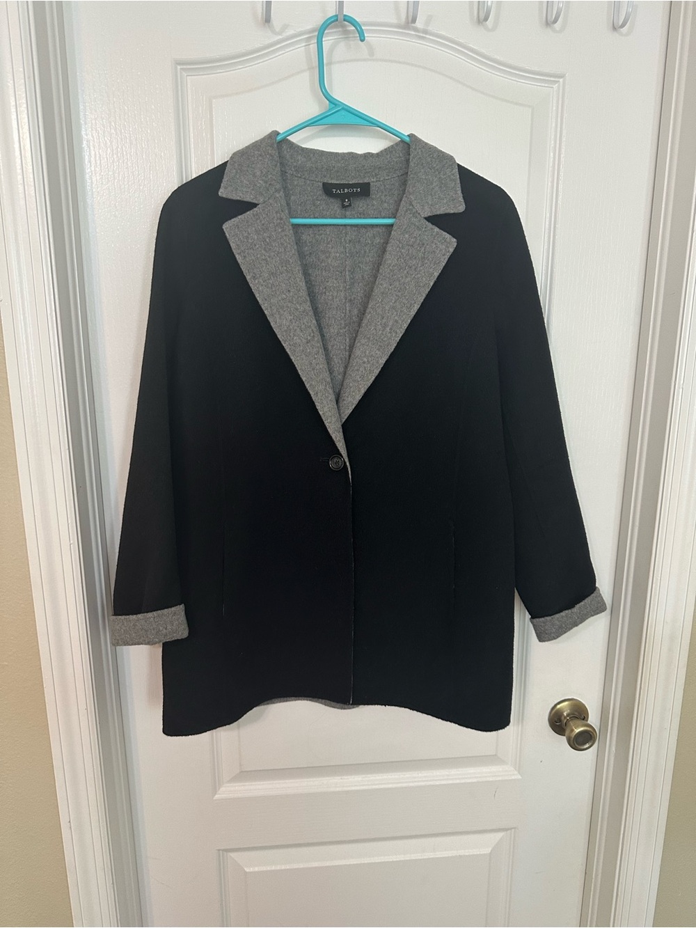 Talbots Wool Blend Colorblock Blazer Coat Jacket Grey Black Size 8 NWOT